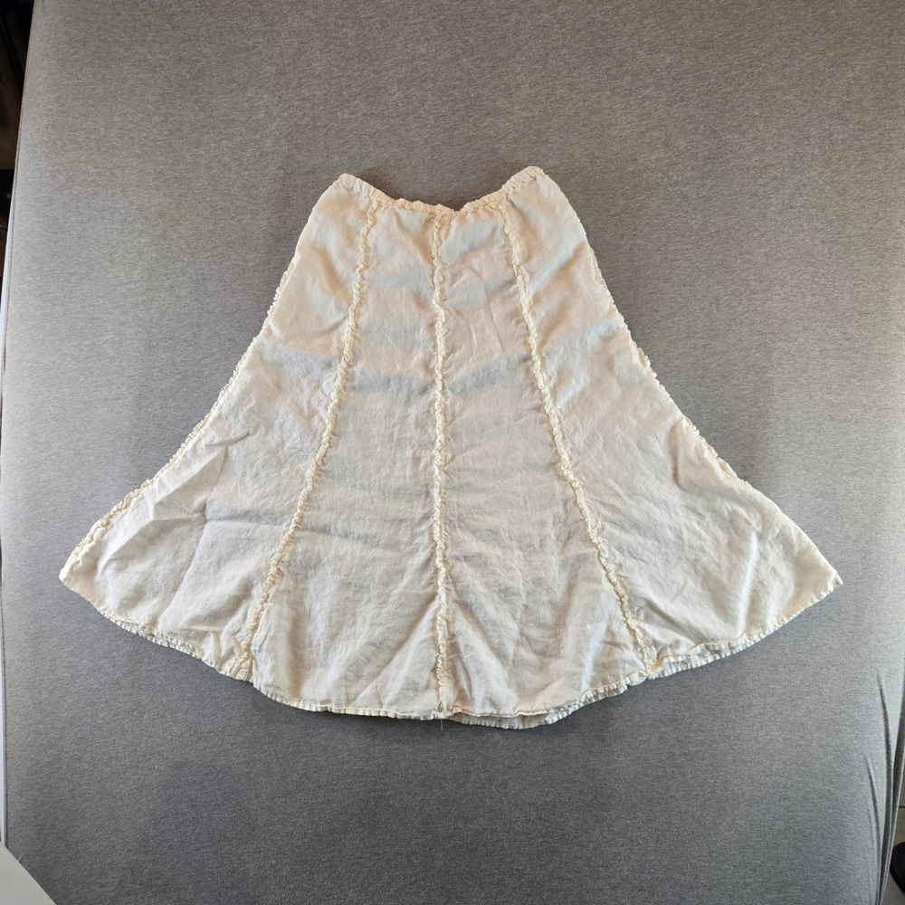 CP Shades Panel Maxi Skirt Women M Cream 100% Linen Panel Ruffle Trim Minimalist